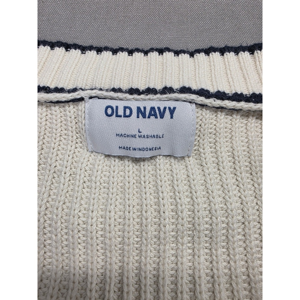 Old Navy Women's Cotton Button Cardigan Sweater Large Beige Navy Preppy Academia - Picture 3 of 8